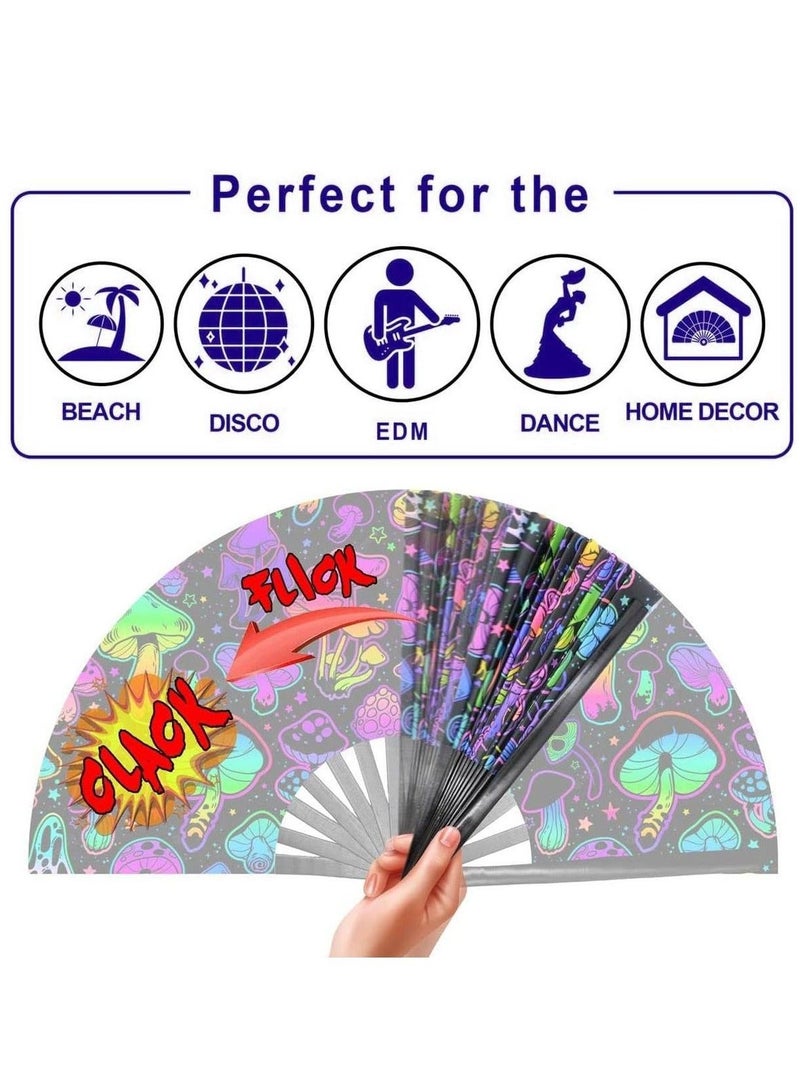General Bamboo Bone Folding Fan UV Glow Rave Foldable Chinese Vintage Bamboo Silk Fans for Party Wedding Dancing Decoration Gift Performance Baby Shower  - Image 4