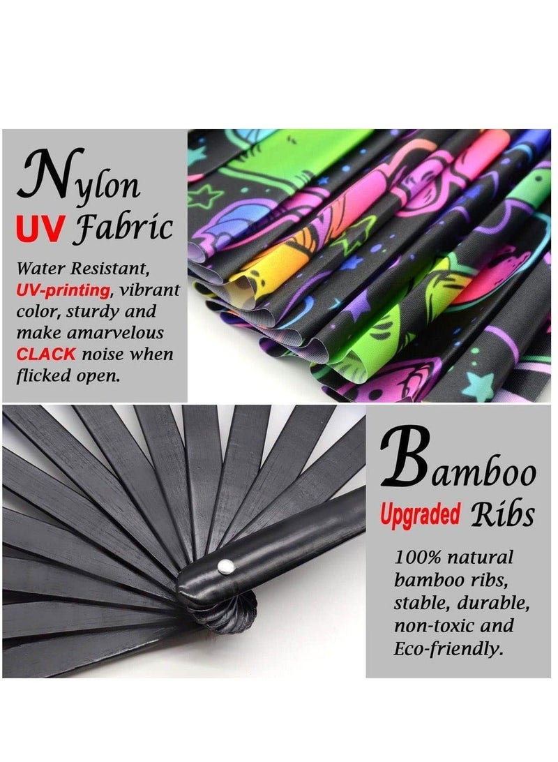 General Bamboo Bone Folding Fan UV Glow Rave Foldable Chinese Vintage Bamboo Silk Fans for Party Wedding Dancing Decoration Gift Performance Baby Shower  - Image 5