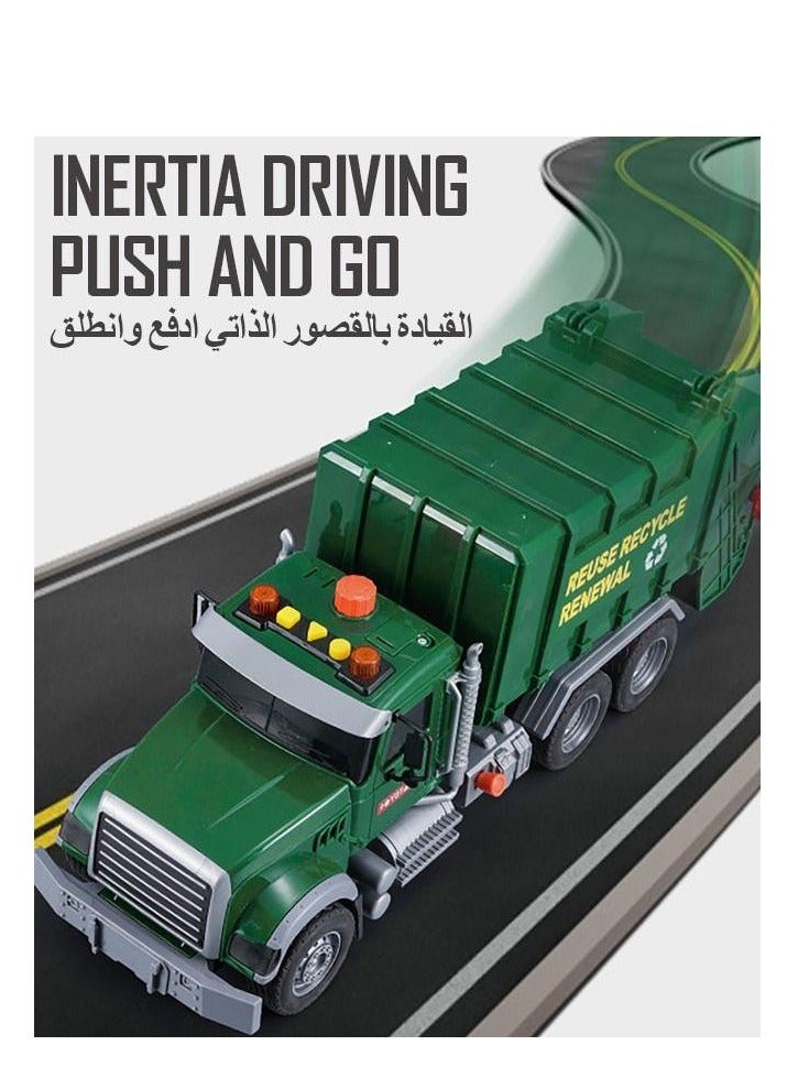 سيارة القمامة الهندسية مع أضواء وأصوات، شاحنة إعادة تدوير القمامة المدفوعة بالقوة الحركية والاحتكاك، مجموعة لعبة للأطفال 53 قطعة (خضراء) - Image 2