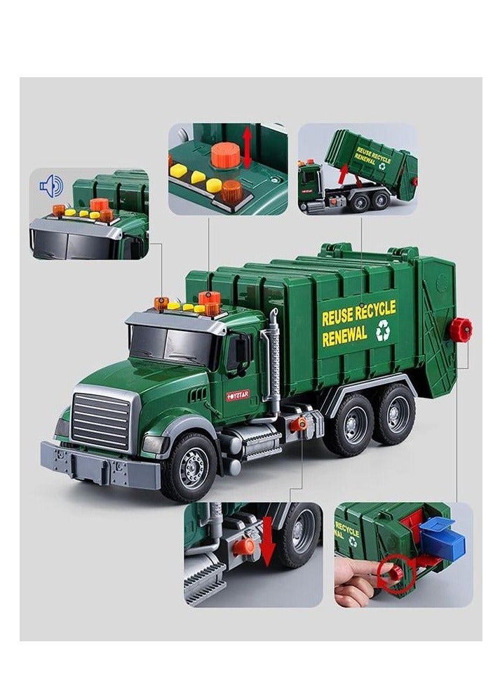 سيارة القمامة الهندسية مع أضواء وأصوات، شاحنة إعادة تدوير القمامة المدفوعة بالقوة الحركية والاحتكاك، مجموعة لعبة للأطفال 53 قطعة (خضراء) - Image 3