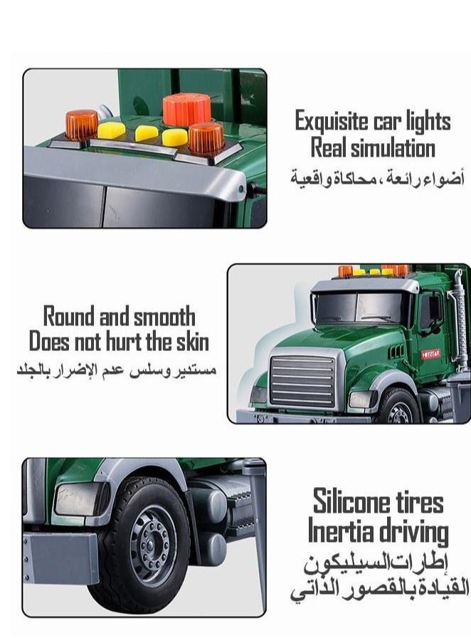 سيارة القمامة الهندسية مع أضواء وأصوات، شاحنة إعادة تدوير القمامة المدفوعة بالقوة الحركية والاحتكاك، مجموعة لعبة للأطفال 53 قطعة (خضراء) - Image 4