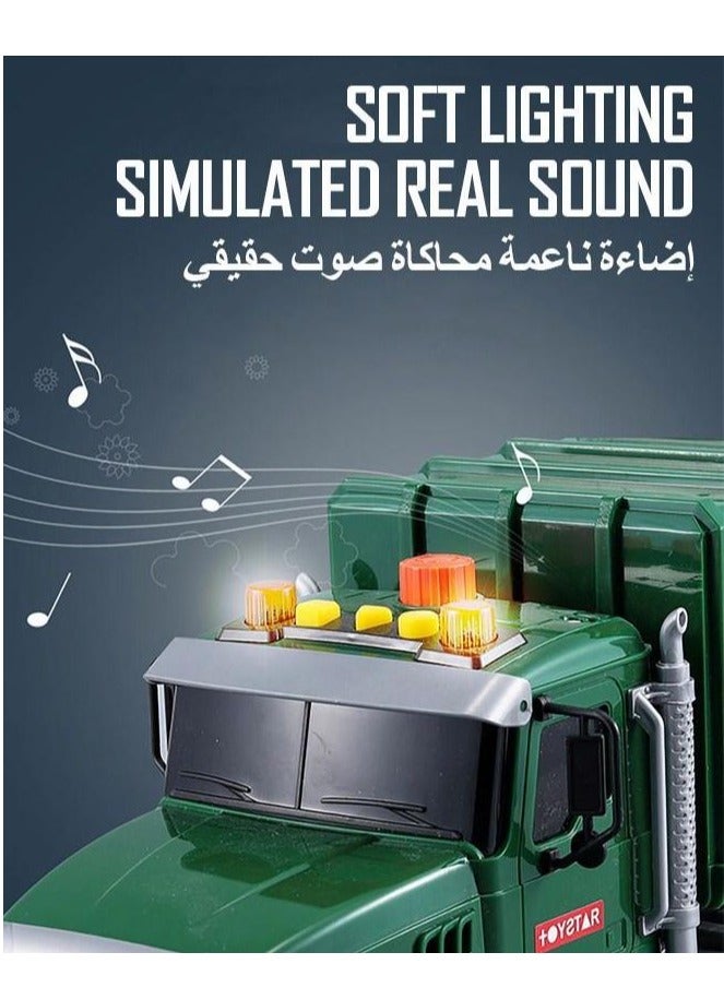 سيارة القمامة الهندسية مع أضواء وأصوات، شاحنة إعادة تدوير القمامة المدفوعة بالقوة الحركية والاحتكاك، مجموعة لعبة للأطفال 53 قطعة (خضراء) - Image 5