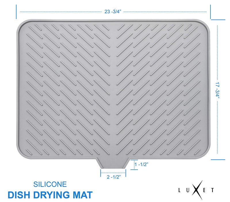 Luxet Silicone Dish Drying Mat With Built-In Drain Lip - Hygienic Drying Pad - Sturdy Compact Easy To Clean Tray Protects Surfaces Prevents Water Build Up - 23 X 17 (Grey) - Image 4