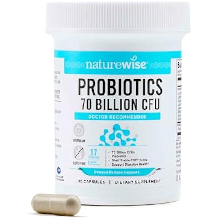 NatureWise Probiotics 70 Billion CFU - 17 Strains + Organic Prebiotics - Immune, Digestive & Gut Health Support for Women & Men - Vegetarian, Gluten-Free, Non-GMO - 30 Capsules[1-Month Supply] - Image 1