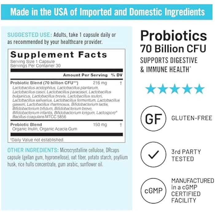 NatureWise Probiotics 70 Billion CFU - 17 Strains + Organic Prebiotics - Immune, Digestive & Gut Health Support for Women & Men - Vegetarian, Gluten-Free, Non-GMO - 30 Capsules[1-Month Supply] - Image 4