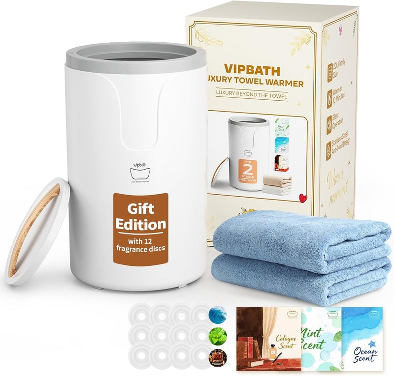 VIPBATH 20L Luxury Towel Warmer Gift-Ready Box, Dual Heat, 30/60/90 Min Presets, Stainless Steel Interior, Tip-Over Auto Shut-Off, Includes 12 Fragrance Discs, Perfect Spa Gift for Home & Bathroom - Image 1