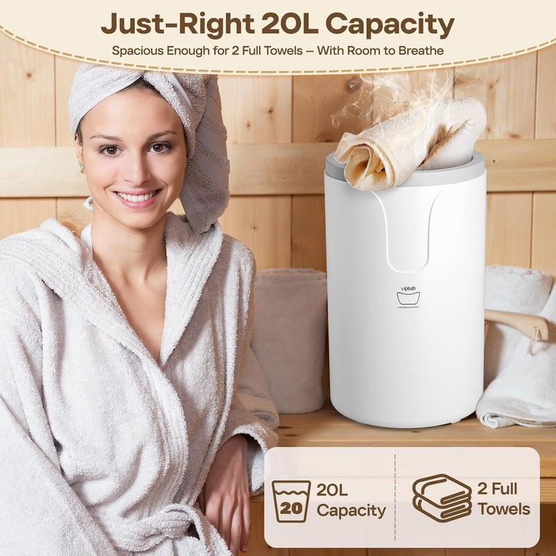 VIPBATH 20L Luxury Towel Warmer Gift-Ready Box, Dual Heat, 30/60/90 Min Presets, Stainless Steel Interior, Tip-Over Auto Shut-Off, Includes 12 Fragrance Discs, Perfect Spa Gift for Home & Bathroom - Image 2