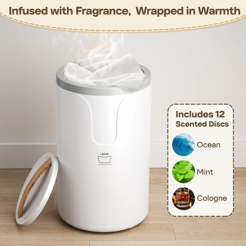 VIPBATH 20L Luxury Towel Warmer Gift-Ready Box, Dual Heat, 30/60/90 Min Presets, Stainless Steel Interior, Tip-Over Auto Shut-Off, Includes 12 Fragrance Discs, Perfect Spa Gift for Home & Bathroom - Image 4