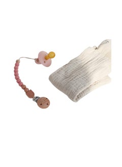 joybuy Natural Latex Pacifier With Pacifier Chain, Baby 0-6 Months (Pink)  - Image 2