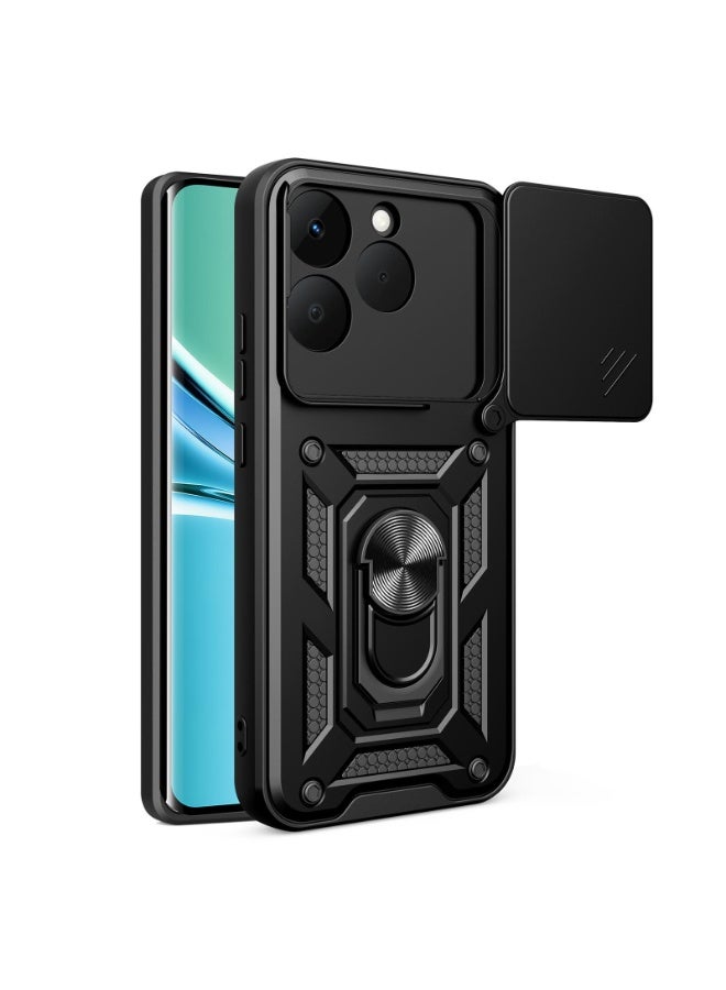 جراب حمايه مقاوم للصدمات وحمايه للكاميرا مزود بدبله معدنيه متوافق مع  Realme 15T  (اسود) - Image 1