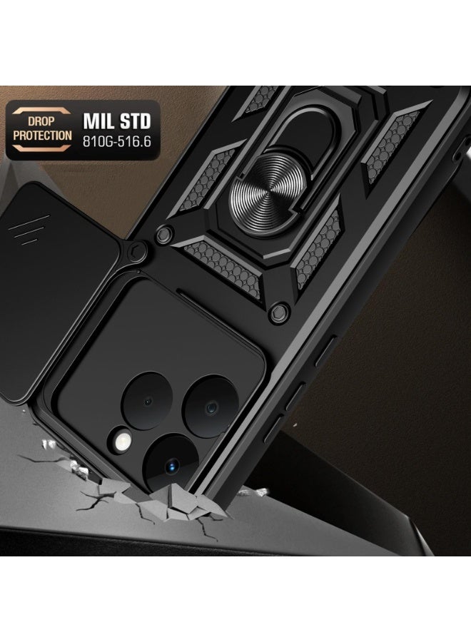 جراب حمايه مقاوم للصدمات وحمايه للكاميرا مزود بدبله معدنيه متوافق مع  Realme 15T  (اسود) - Image 3