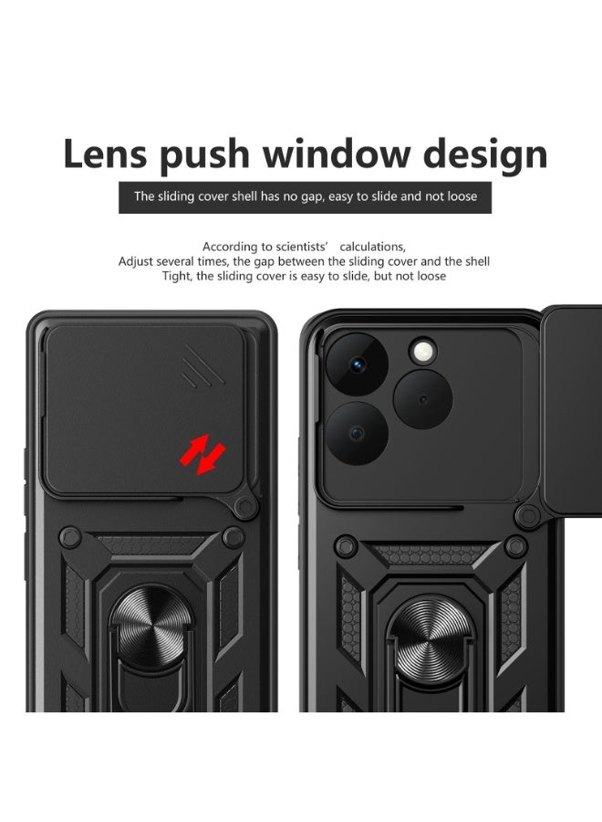 جراب حمايه مقاوم للصدمات وحمايه للكاميرا مزود بدبله معدنيه متوافق مع  Realme 15T  (اسود) - Image 2