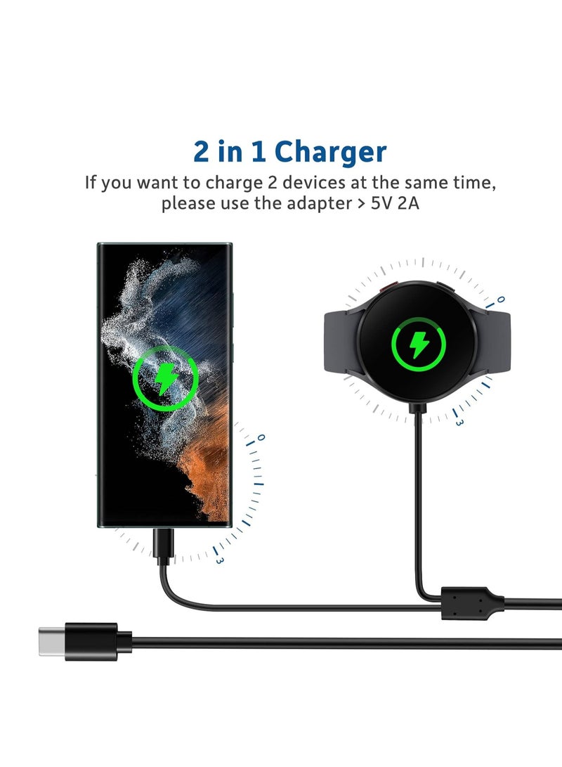 USB Charger Compatible with Samsung Galaxy Watch Ultra/FE/8/7/6/6 Classic/5/5 Pro/4/4 Classic/3/Active 3/Active 2 In 1 USB TO USB C Charger Cable for Galaxy Watch Phone Tablet Earphone - Image 1