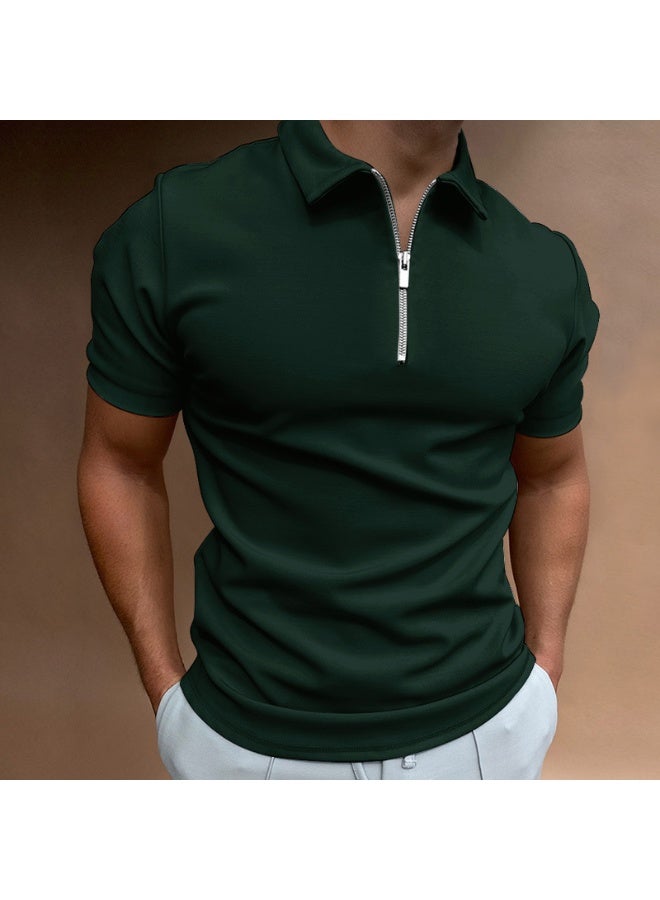 Men's Fashion Polo Shirts Summer Stripe Zipper Mens Polo Shirt Solid T-Shirt Short-Sleeved Shirt Casual Slim Tops - Image 1