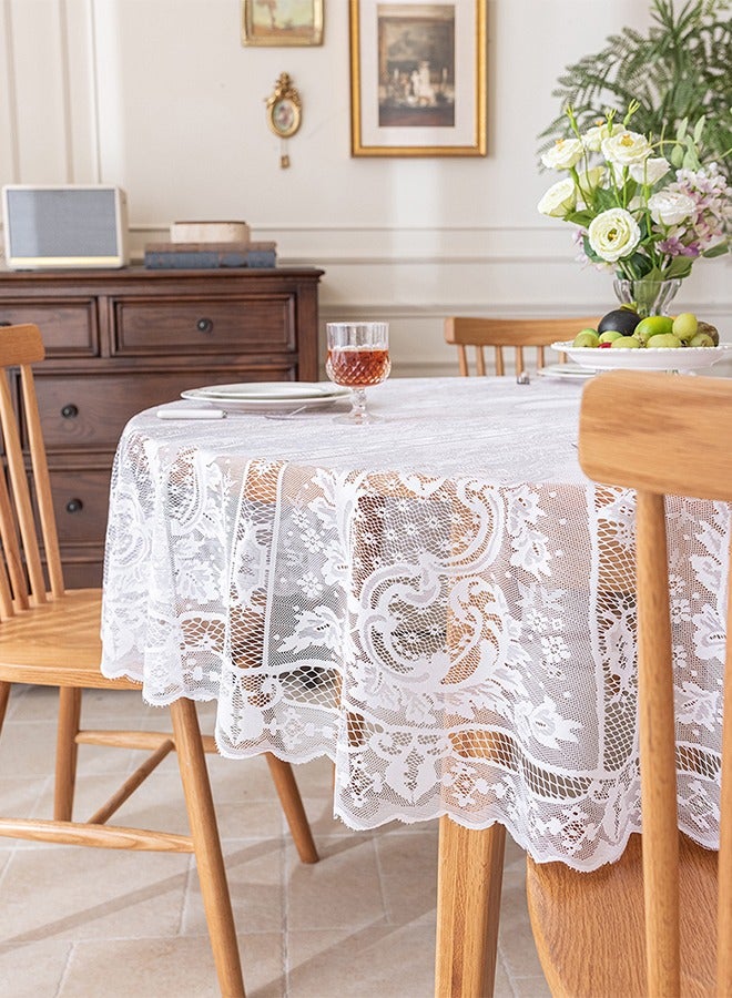 DUNISO Round Lace Tablecloth，Vintage Lace Hollowed-Out Round Tablecloth，Washable Wrinkle Resistant Lace Tablecloth,for Catering Events, Dinner Parties, Weddings Decorations,180CM,White  - Image 5