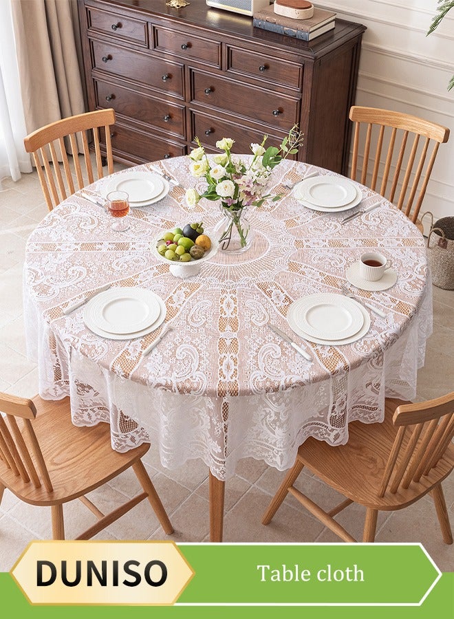 DUNISO Round Lace Tablecloth，Vintage Lace Hollowed-Out Round Tablecloth，Washable Wrinkle Resistant Lace Tablecloth,for Catering Events, Dinner Parties, Weddings Decorations,180CM,White  - Image 1
