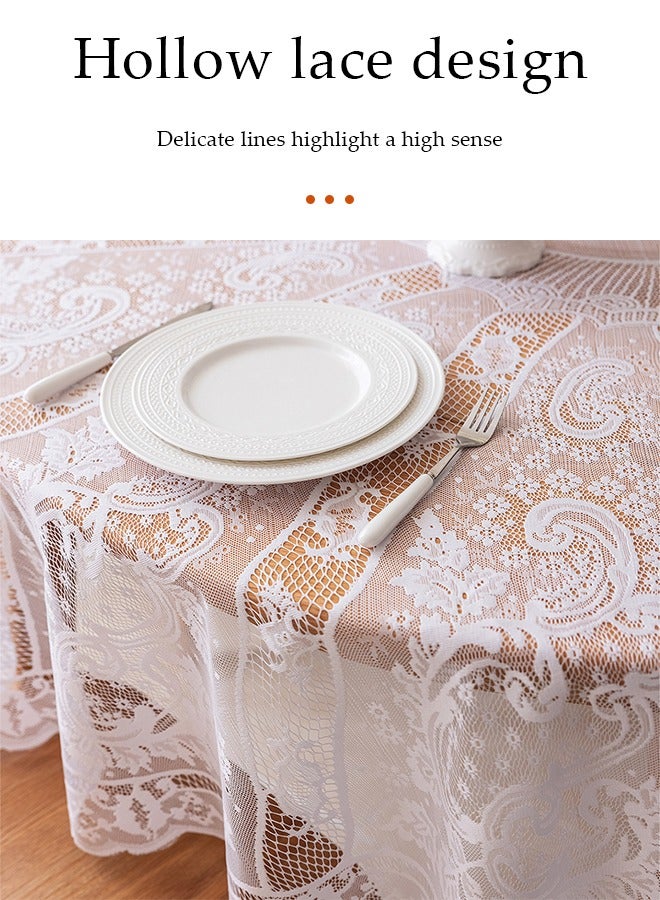 DUNISO Round Lace Tablecloth，Vintage Lace Hollowed-Out Round Tablecloth，Washable Wrinkle Resistant Lace Tablecloth,for Catering Events, Dinner Parties, Weddings Decorations,180CM,White  - Image 4