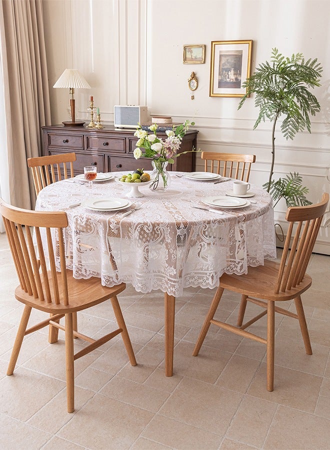 DUNISO Round Lace Tablecloth，Vintage Lace Hollowed-Out Round Tablecloth，Washable Wrinkle Resistant Lace Tablecloth,for Catering Events, Dinner Parties, Weddings Decorations,180CM,White  - Image 3