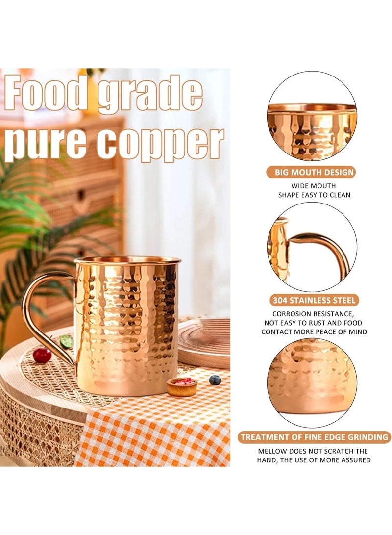 BOAO Moscow Mule Pure Copper Mugs - Set of 1 - Handmade of 100% Pure Copper -Hammered Finish-Riveted Handle - Image 2