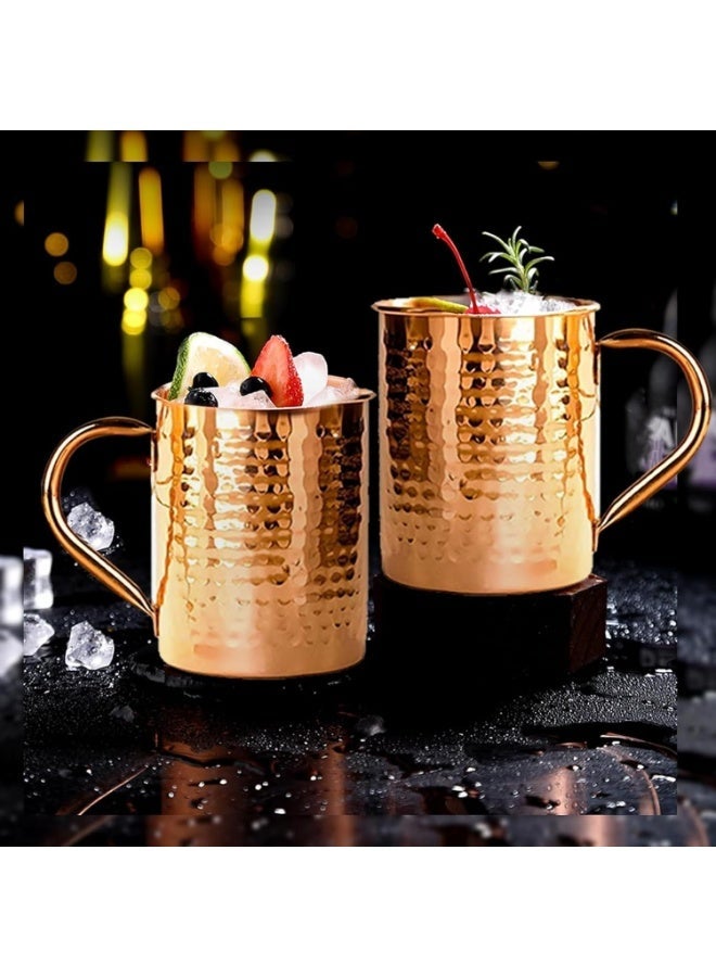 BOAO Moscow Mule Pure Copper Mugs - Set of 1 - Handmade of 100% Pure Copper -Hammered Finish-Riveted Handle - Image 3