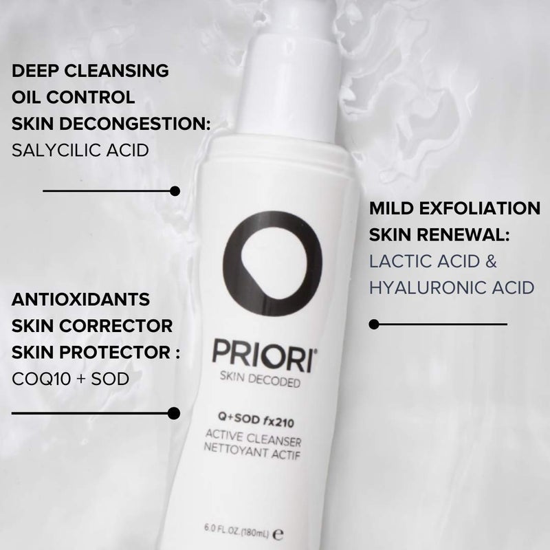 PRIORI Skincare Active Facial Cleanser with CoQ10 for Deep Cleansing Pore Refining Hydrating Antioxidant Face Wash with Lactic and Salicylic Acid Fragrance Free 6 fl oz - Image 3