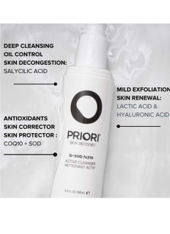 PRIORI PRIORI Skincare Active Facial Cleanser with CoQ10 for Deep Cleansing Pore Refining Hydrating Antioxidant Face Wash with Lactic and Salicylic Acid Fragrance Free 6 fl oz  - Image 2