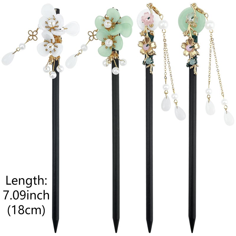 Aswewamt 4 Pcs Japanese Chinese Hair Stick Retro Wooden Hairpin Flower Hair Chopsticks Vintage Hanfu Pins Headdress Classic Hair Fork for Long Hair Women - Image 2
