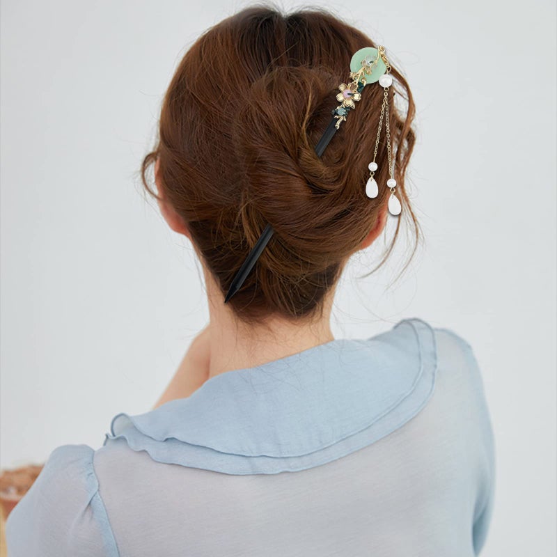 Aswewamt 4 Pcs Japanese Chinese Hair Stick Retro Wooden Hairpin Flower Hair Chopsticks Vintage Hanfu Pins Headdress Classic Hair Fork for Long Hair Women - Image 4