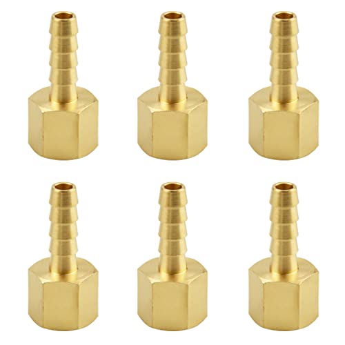 Besosay (6 Pack) Besosay 1/4 Inch Hose Barb to 1/4 Inch NPT Female Thread Fitting, Brass Quick Connector Coupler Adapter Reducer Air M Type Fitting, Quick-Connect Adapter - Image 1