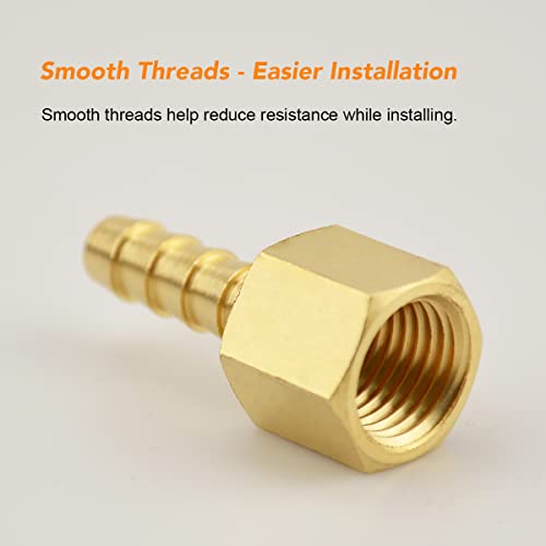 Besosay (6 Pack) Besosay 1/4 Inch Hose Barb to 1/4 Inch NPT Female Thread Fitting, Brass Quick Connector Coupler Adapter Reducer Air M Type Fitting, Quick-Connect Adapter - Image 5