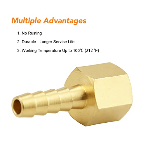Besosay (6 Pack) Besosay 1/4 Inch Hose Barb to 1/4 Inch NPT Female Thread Fitting, Brass Quick Connector Coupler Adapter Reducer Air M Type Fitting, Quick-Connect Adapter - Image 3
