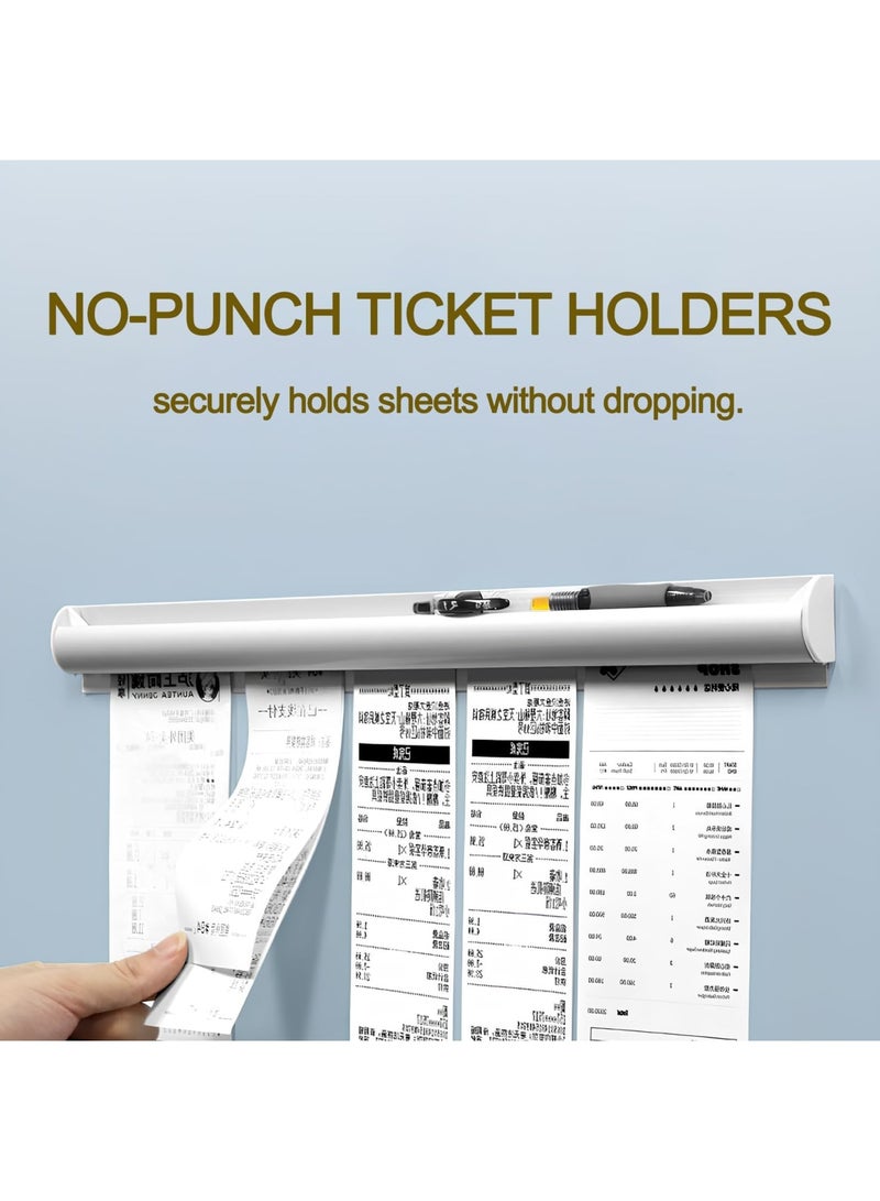 SYOSI حامل تذاكر منظم إيصالات 2 عبوة للمطعم، حامل تذاكر مثبت على الحائط بدون حفر للمطبخ، المكتب، المنزل، والمساحات التجارية، تركيب لاصق سهل (فضي، 12 بوصة، 2 قطعة) - Image 3