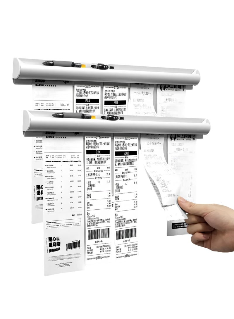 SYOSI حامل تذاكر منظم إيصالات 2 عبوة للمطعم، حامل تذاكر مثبت على الحائط بدون حفر للمطبخ، المكتب، المنزل، والمساحات التجارية، تركيب لاصق سهل (فضي، 12 بوصة، 2 قطعة) - Image 1