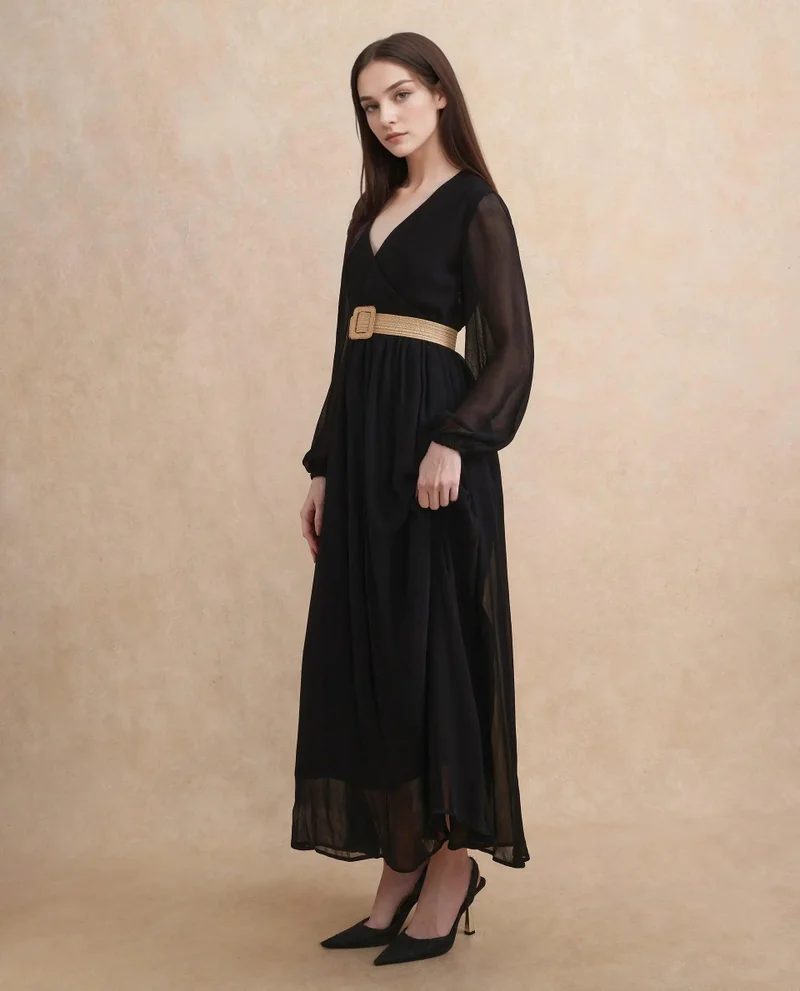 Rareism Women's Plain Flared Maxi Dress