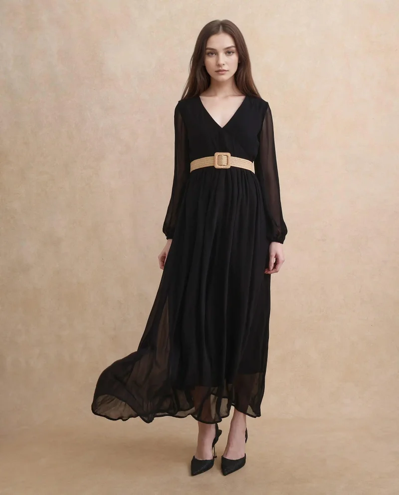 Rareism Women's Plain Flared Maxi Dress
