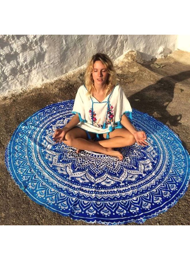 NIBEMINENT European Style Printed Beach Towel Blue/White - Image 4