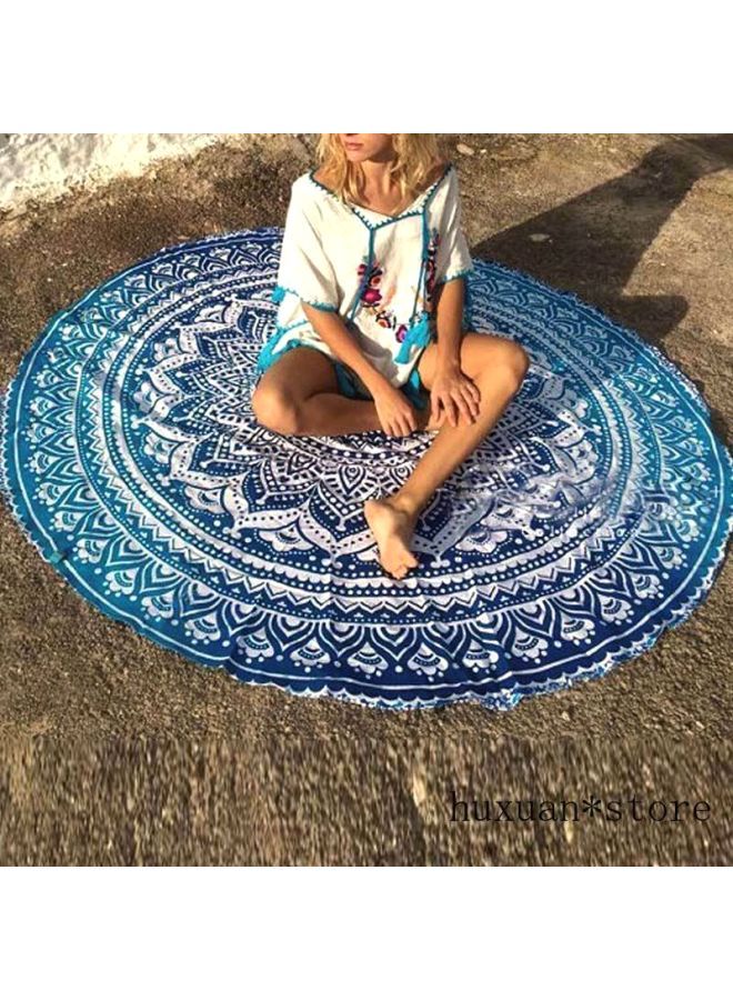 NIBEMINENT European Style Printed Beach Towel Blue/White - Image 3