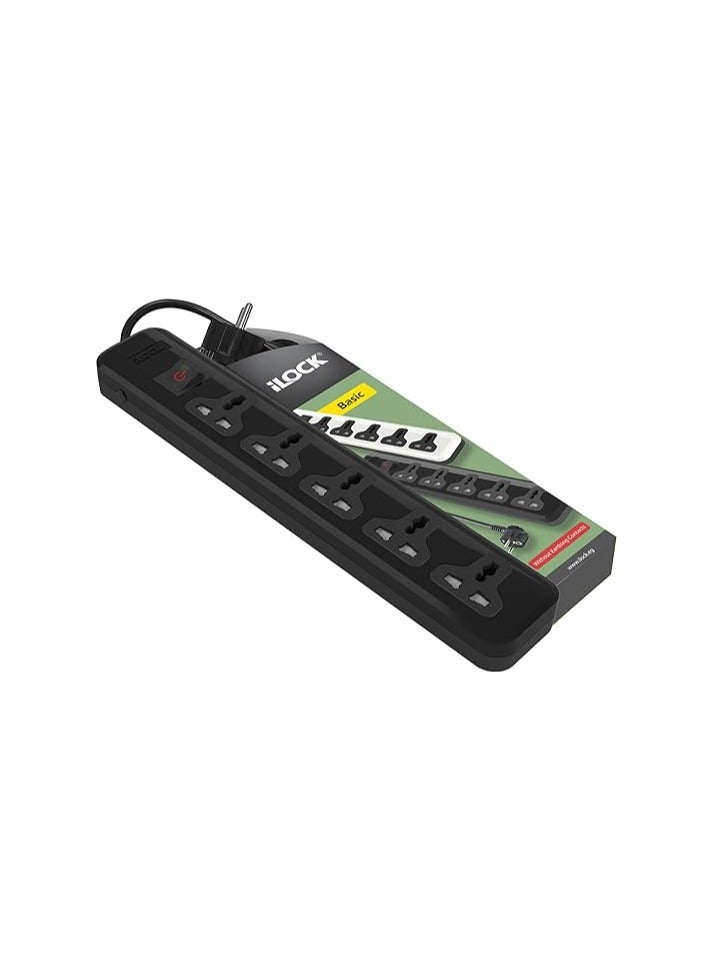 مشترك كهرباء بـ5 منافذ شاملة مع مفتاح من اي لوك (لون أسود) - Image 1