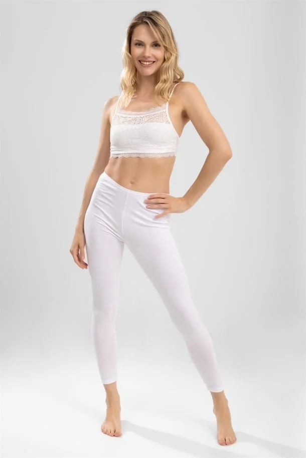 Baykar Women's Long Plain Leggings 8906 White