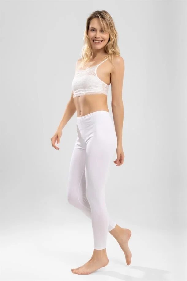 Baykar Women's Long Plain Leggings 8906 White