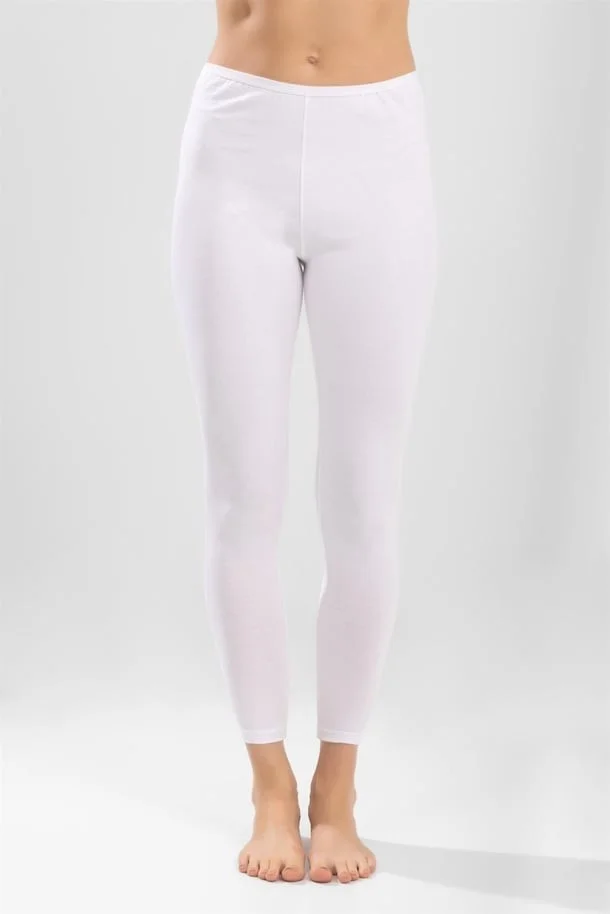 Baykar Women's Long Plain Leggings 8906 White