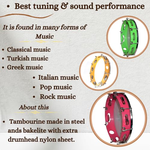 MOCKING BIRD Dafli musical instrument Tambourine Hand Percussion instrument Bhajan, Kirtan instrument Multicolor (10 INCH) - Image 3