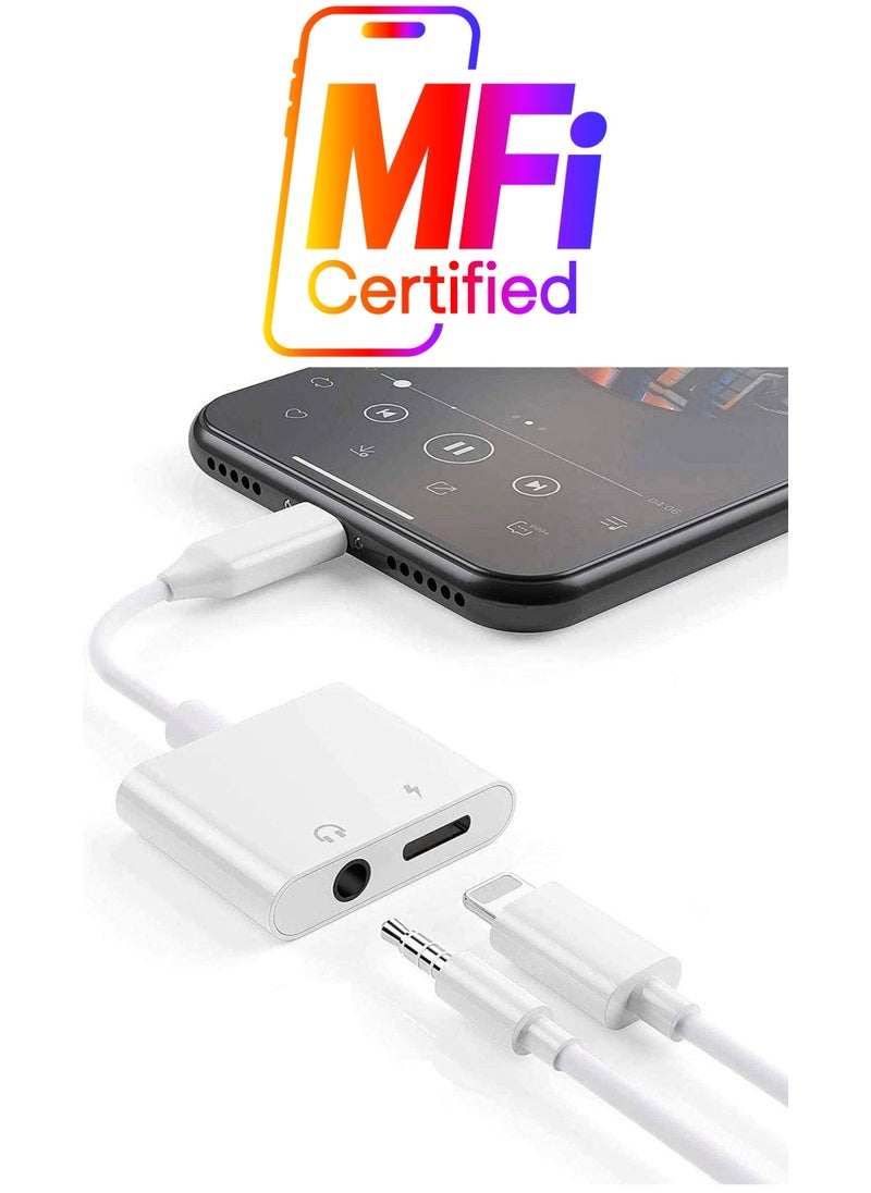 Generic - iPhone Headphones Adapter, Apple MFi Certified 2 in 1 Lightning to 3.5 mm Headphone Jack Adapter Dual Ports Dongle Charger Jack & AUX Audio 3.5mm Earphone Accessory for iPhone 12/11/X/XS - Image 1