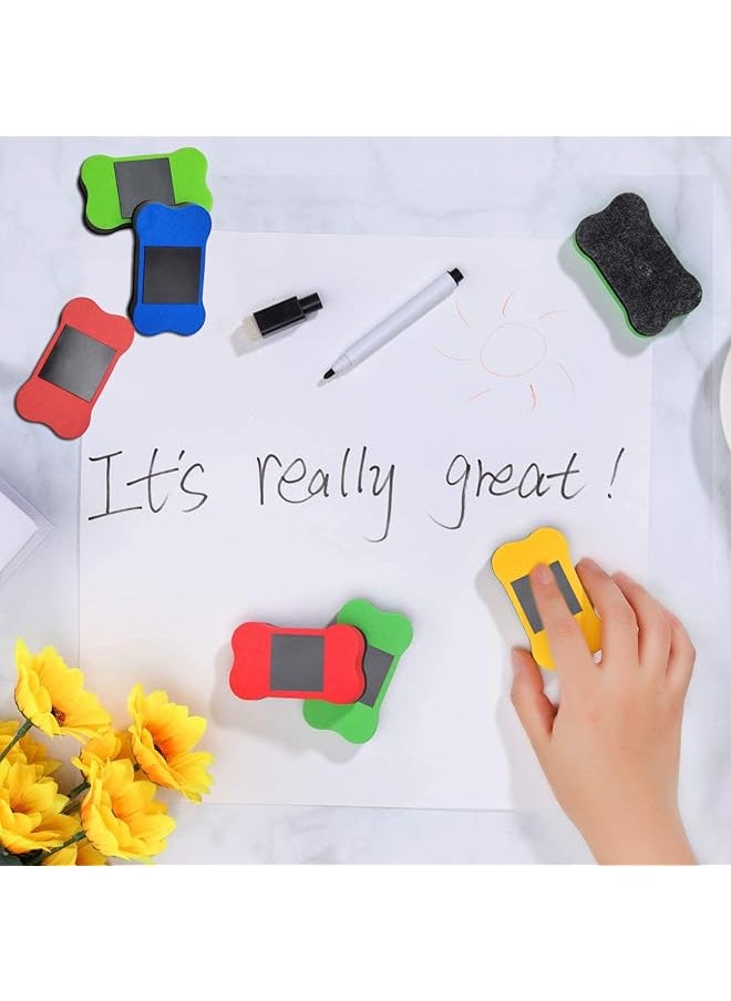 erorex - Bone Shaped 20Pcs Magnetic Whiteboard Eraser Dry Eraser With Thick Felt Pad For Whiteboard Chalkboard Porcelain Glass Blue Red Yellow Green - Image 1