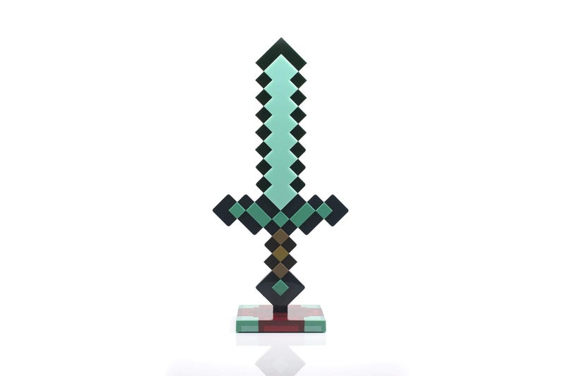 MINECRAFT Minecraft Diamond Sword 14 Inch USB Desk LED Night Light  Decorative Fun Safe  Awesome Bedside Mood Lamp Toy for Baby Boys Teen Adults  Gamers  Best for Homes Bedroom Living Room Or Office 