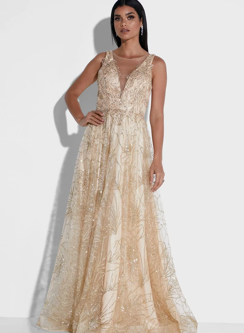 Soieblu Plunge Embellished Gown
