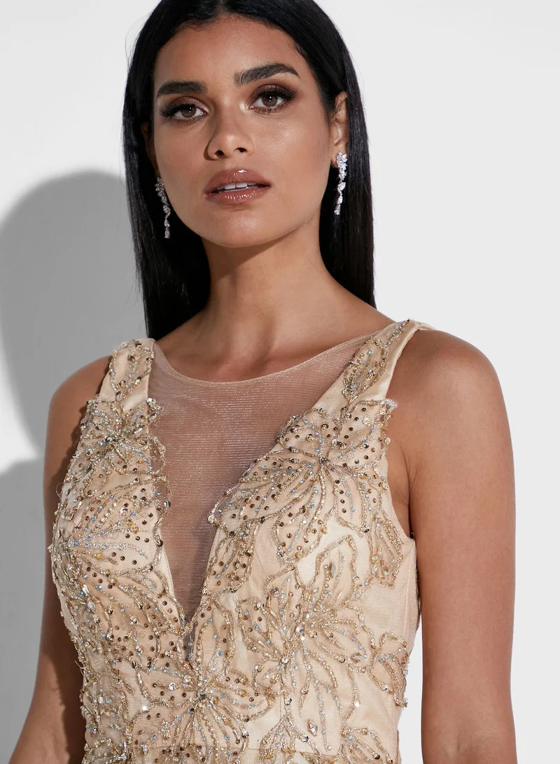 Soieblu Plunge Embellished Gown