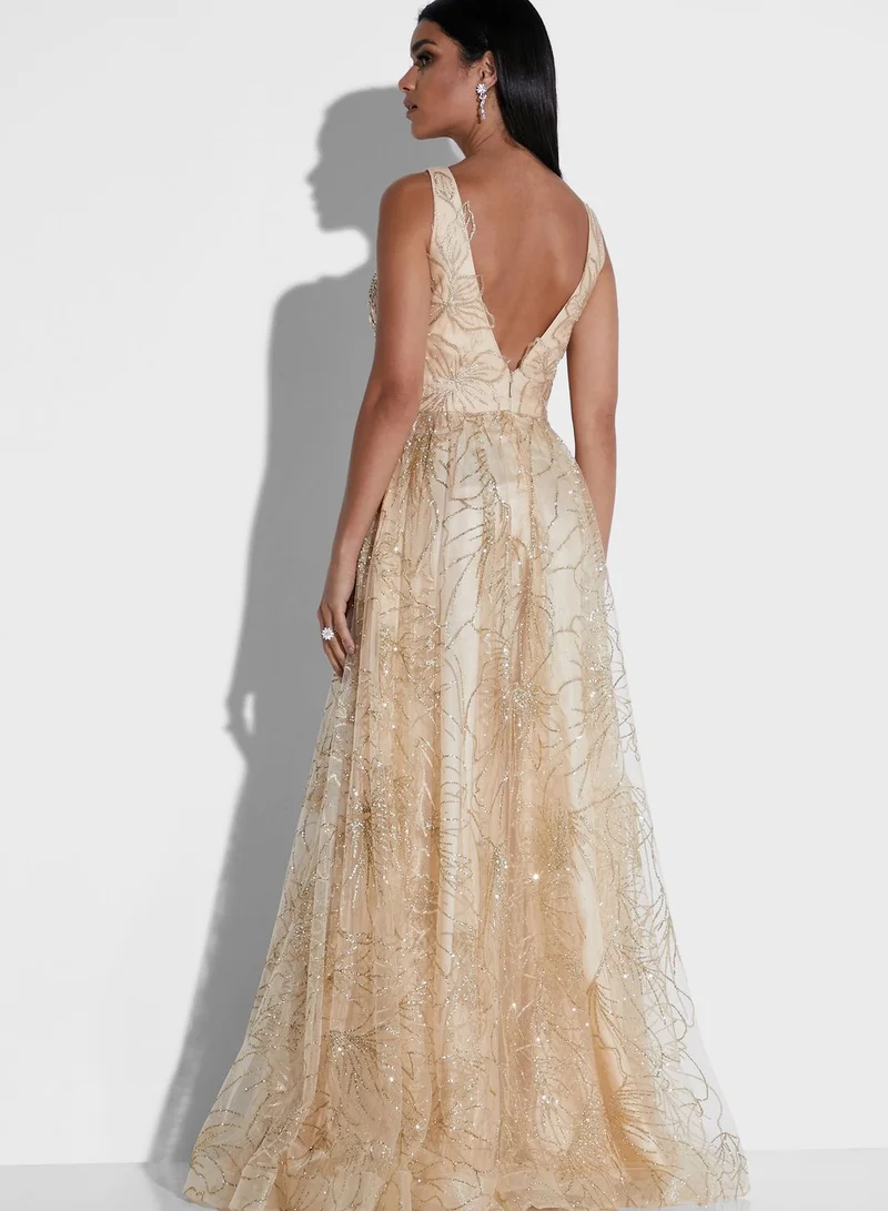 Soieblu Plunge Embellished Gown