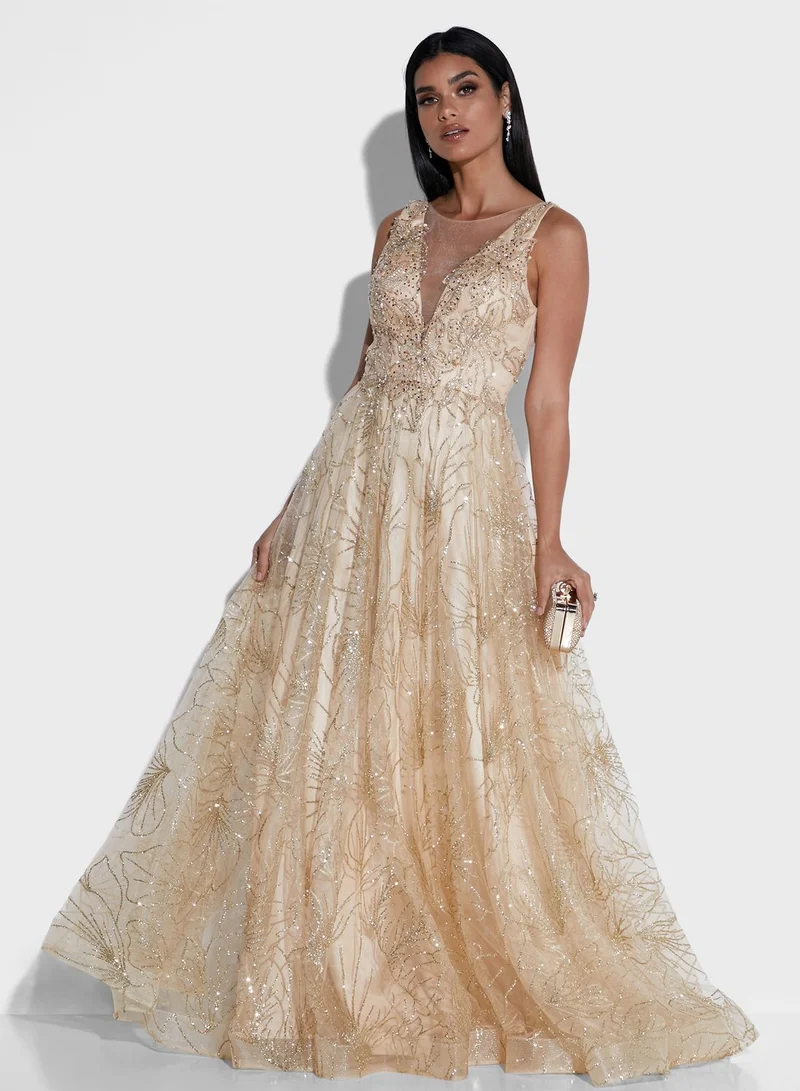 Soieblu Plunge Embellished Gown