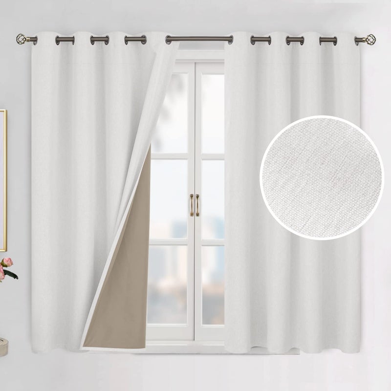 BGment Off White Blackout Curtains 54 Inch Length for Bedroom 2 Panels Set Linen Textured Thermal Insulation Soundproof Window Curtain Drapes with Grommet 52 Inch Wide Each Panel